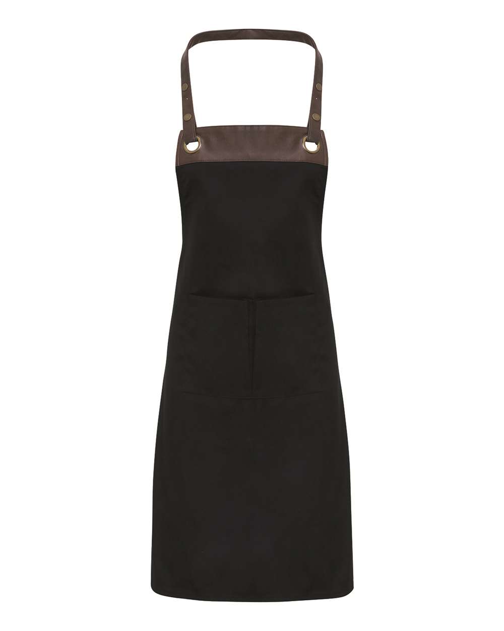 Front View of Black/ Brown Espresso Bib Apron with Pocket - RP123