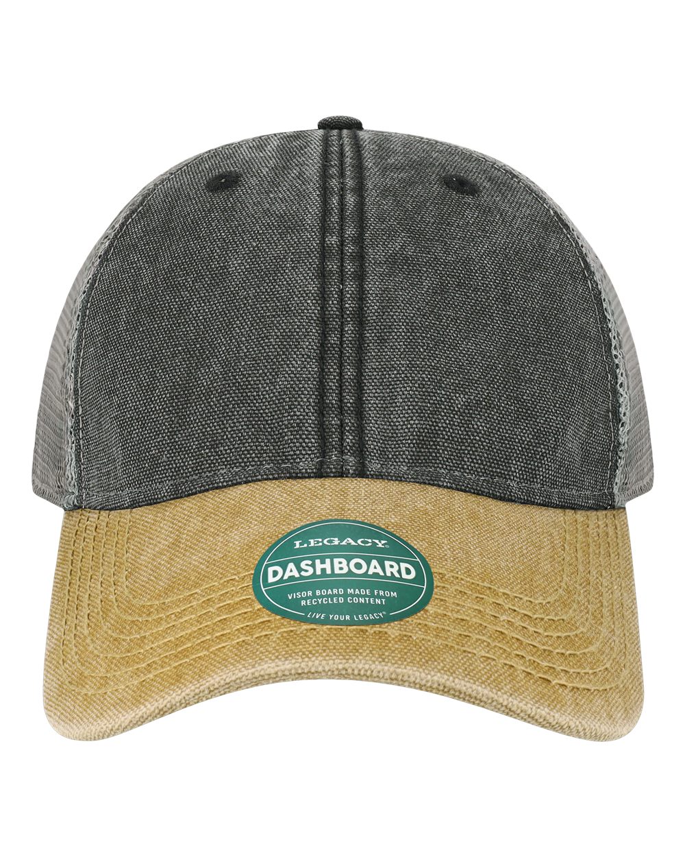 Front View of Black/ Camel/ Grey Dashboard Trucker Cap - DTA