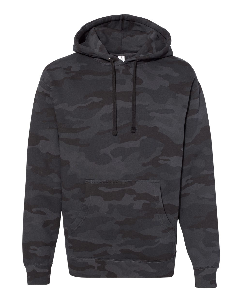 Front View of Black Camo Heavyweight Hooded Sweatshirt - IND4000