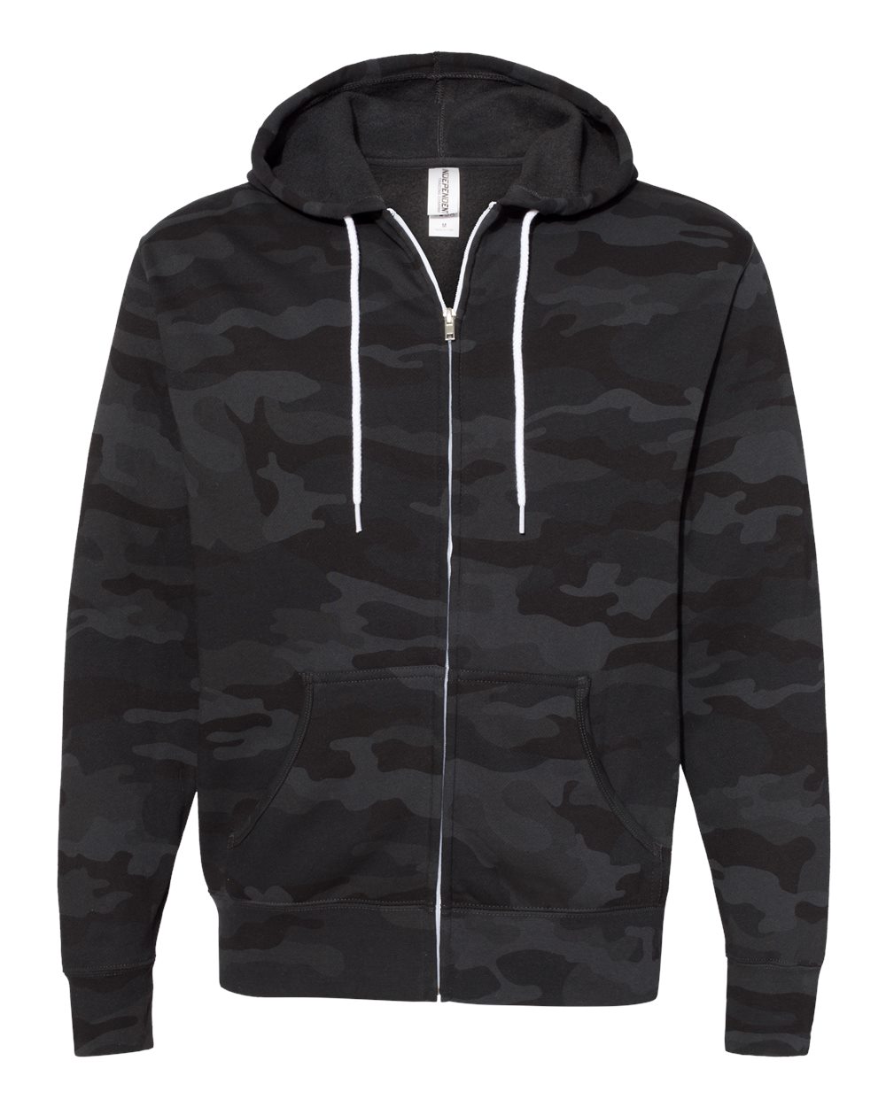 Front View of Black Camo Lightweight Full-Zip Hooded Sweatshirt - AFX90UNZ