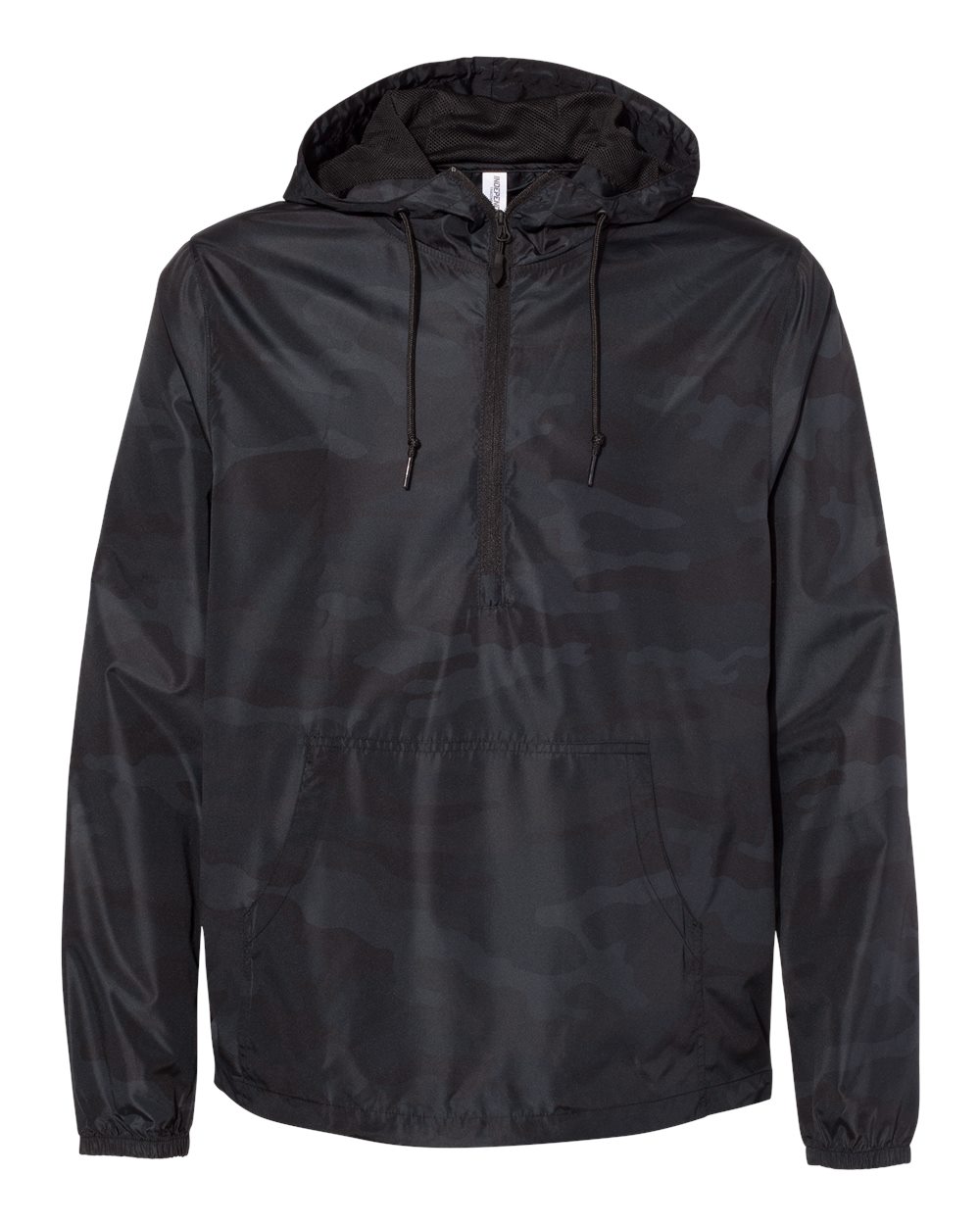 Front View of Black Camo Lightweight Quarter-Zip Windbreaker Pullover Jacket - EXP54LWP