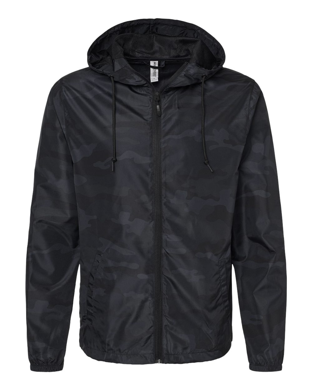 Front View of Black Camo Lightweight Windbreaker Full-Zip Jacket - EXP54LWZ