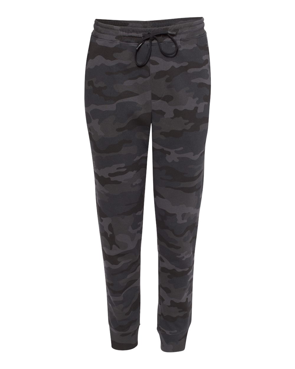 Front View of Black Camo Midweight Fleece Pants - IND20PNT