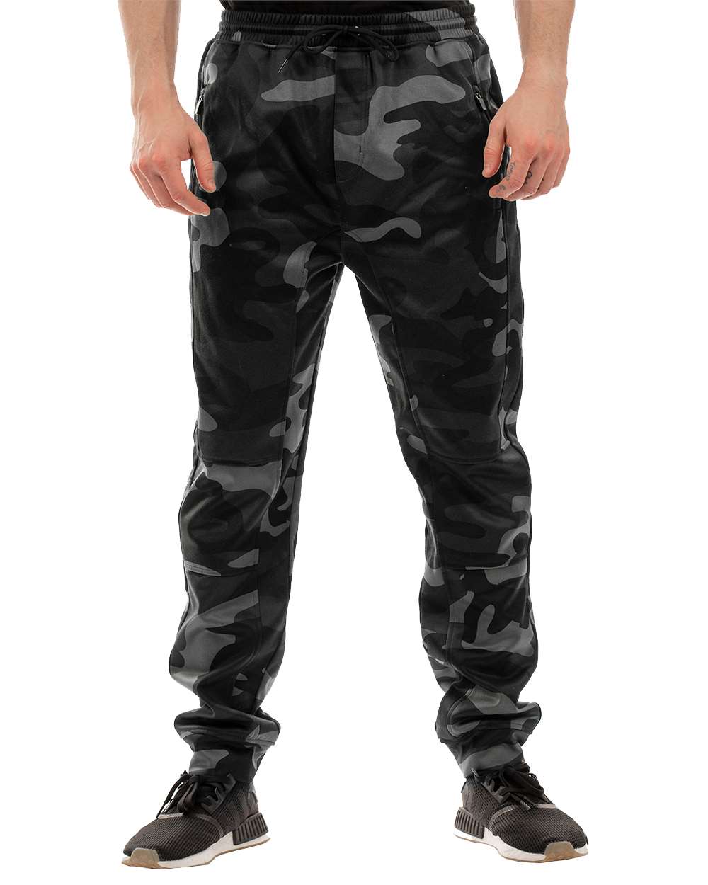 Front View of Black Camo Performance Fleece Joggers - 8801