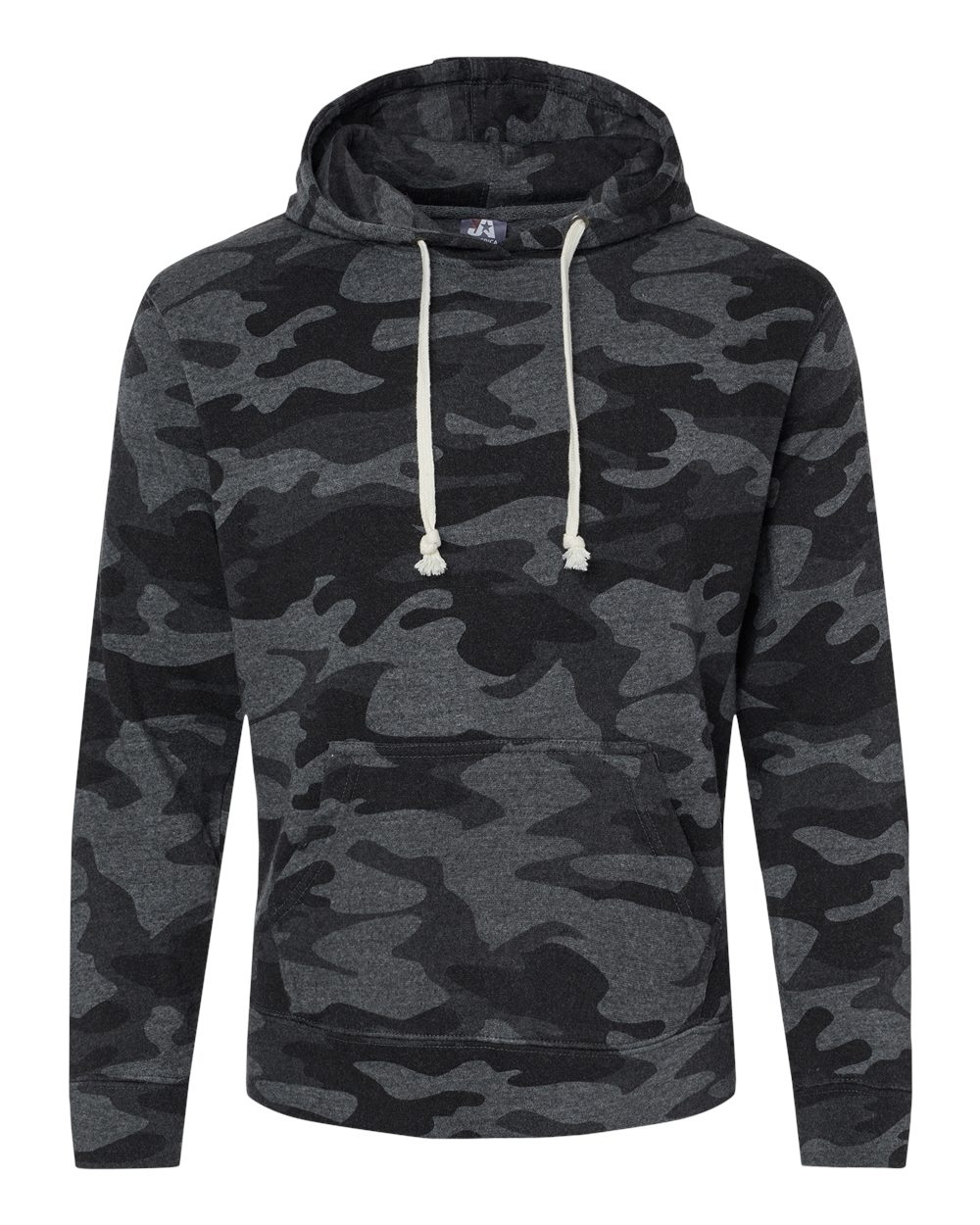 Front View of Black Camo Triblend Triblend Fleece Hooded Sweatshirt - 8871