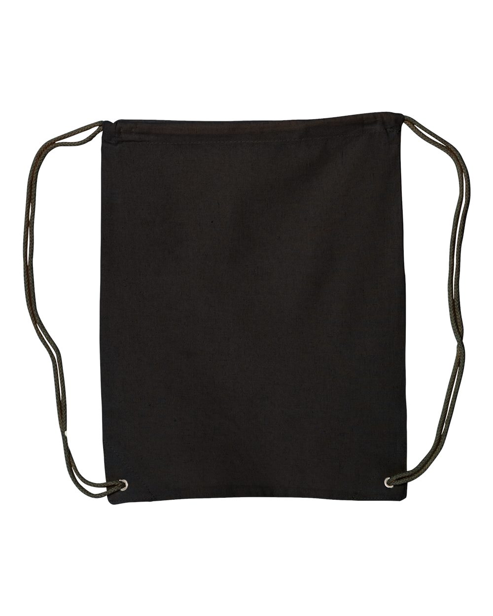 Front View of Black Canvas Drawstring Backpack - 8875