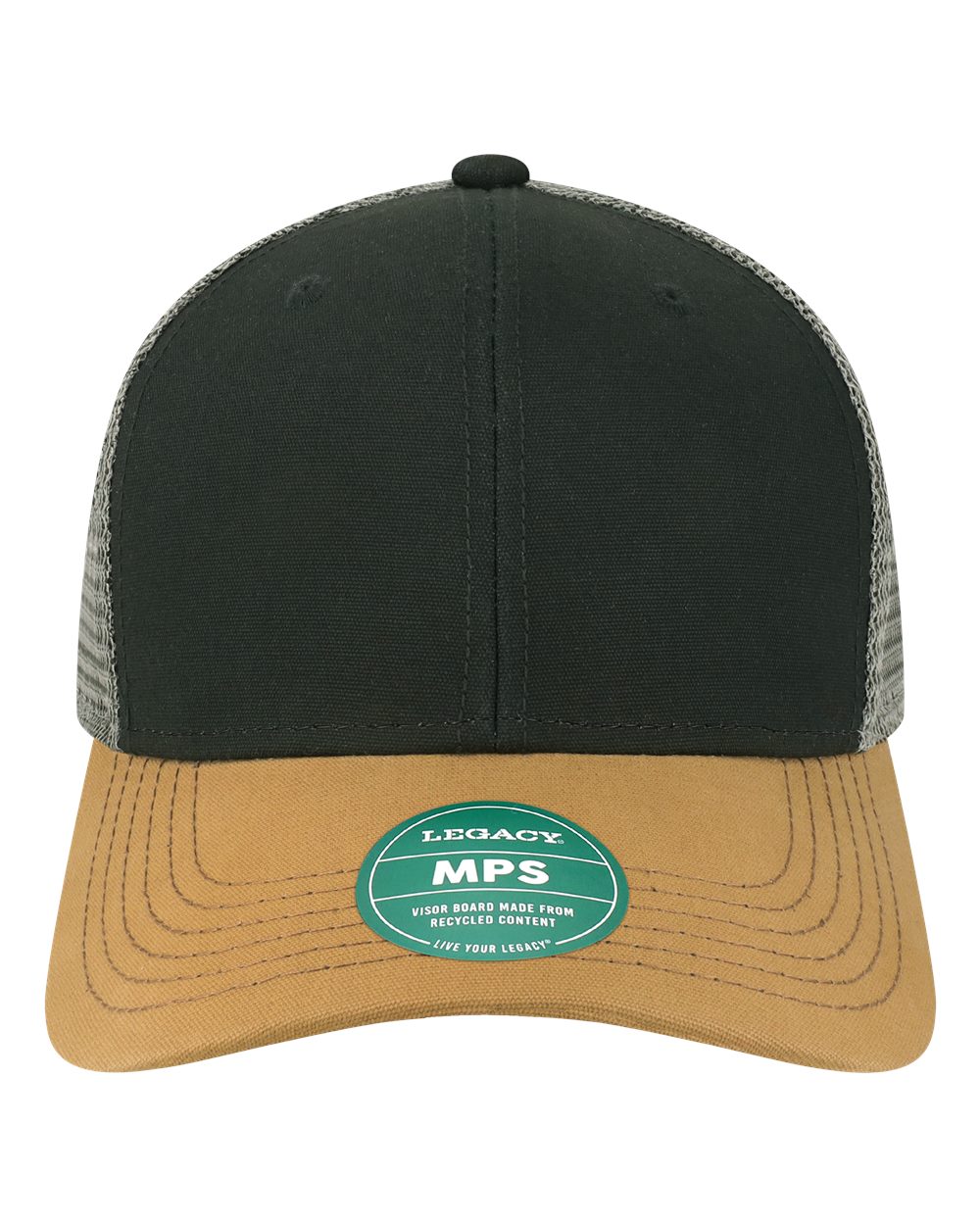 Front View of Black/ Caramel/ Dark Grey Mid-Pro Snapback Trucker Cap - MPS