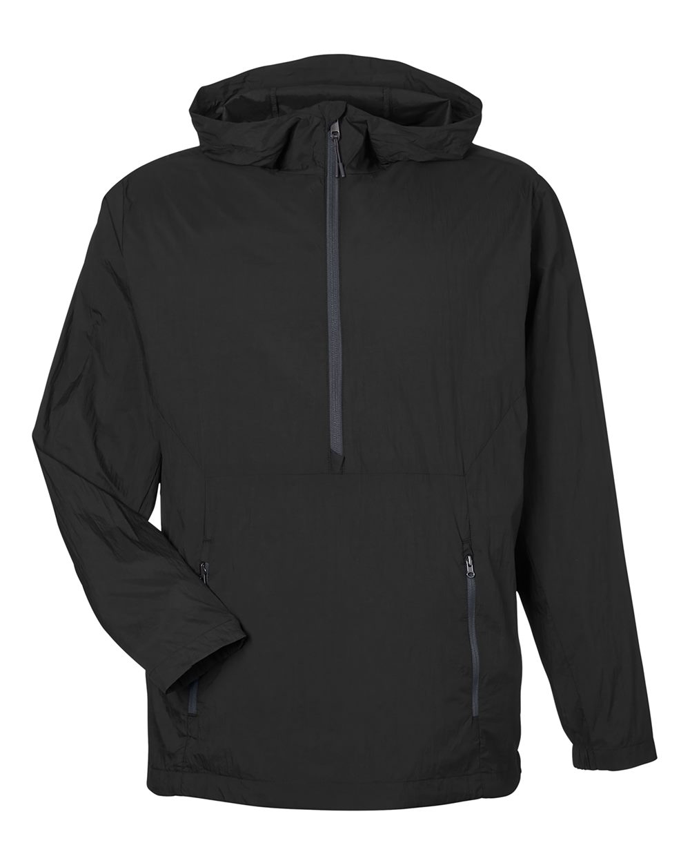 Front View of Black/ Carbon Men's Aura Lightweight Packable Anorak - NE810