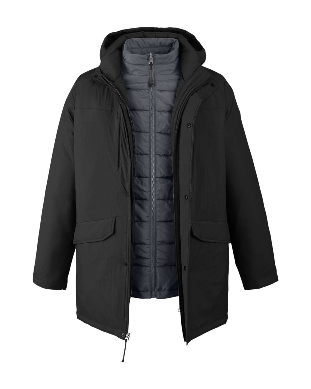 Front View of Black/ Carbon Men's Inspire 3-in-1 Jacket with Insulated Liner - CE725