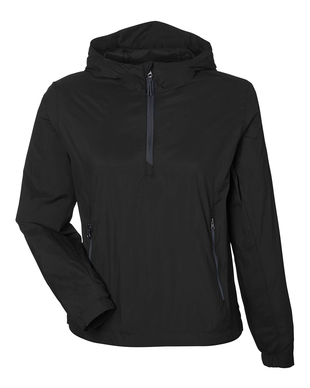 Front View of Black/ Carbon Women's Aura Lightweight Packable Anorak - NE810W