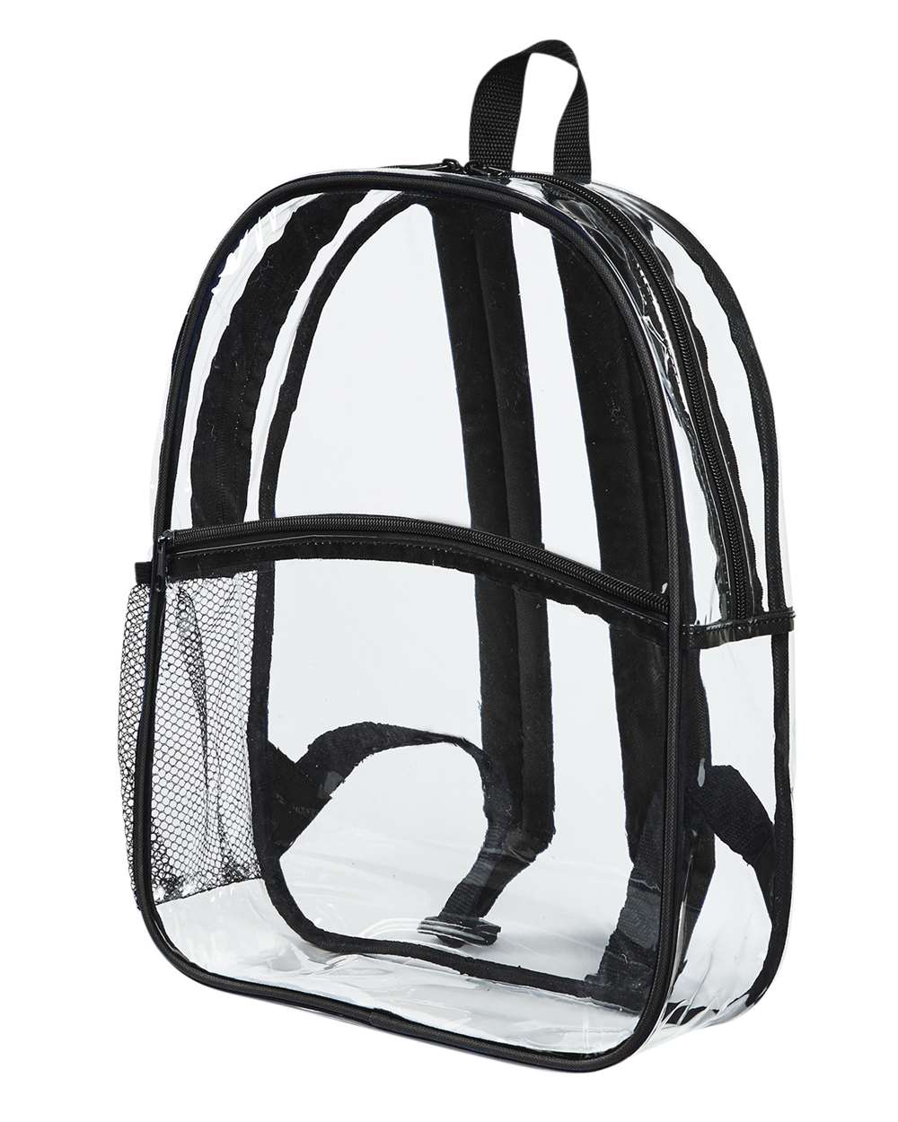 Front View of Black Clear PVC Stadium Backpack - BE259
