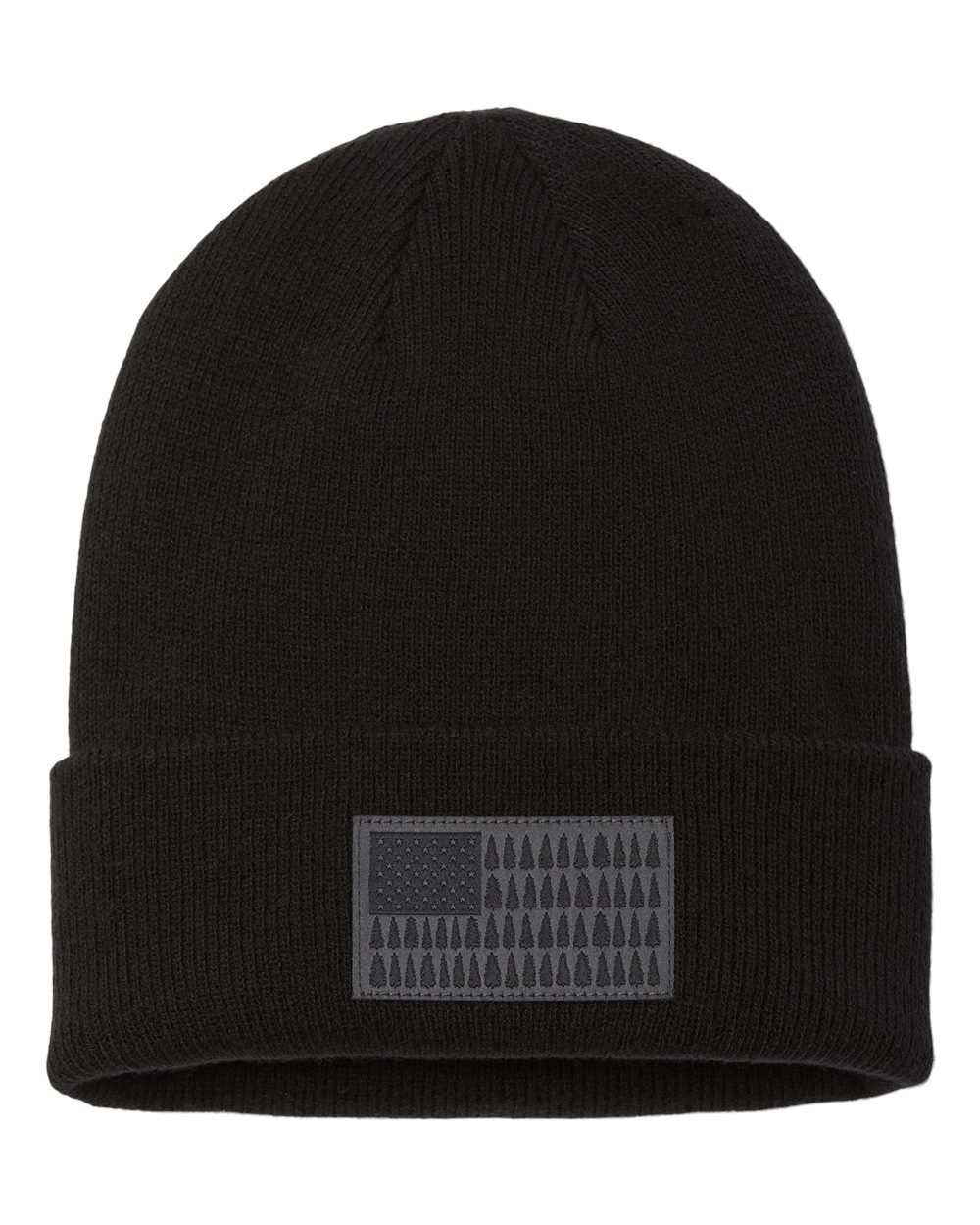 Front View of Black Columbia Tree Flag™ Cuffed Beanie - 205364