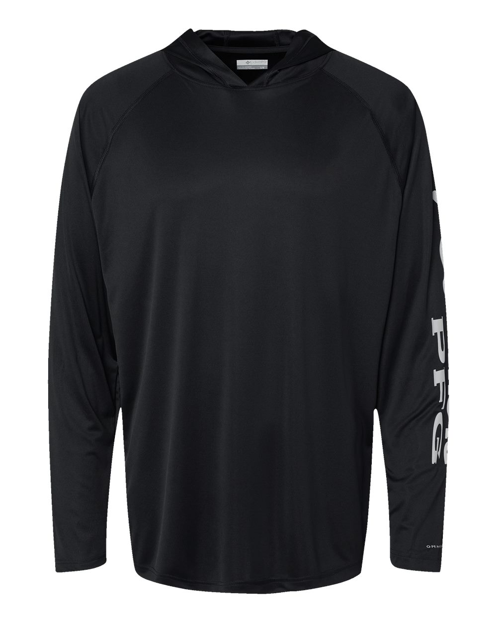 Front View of Black/ Cool Grey PFG Terminal Tackle™ Hooded Long Sleeve T-Shirt - 212482