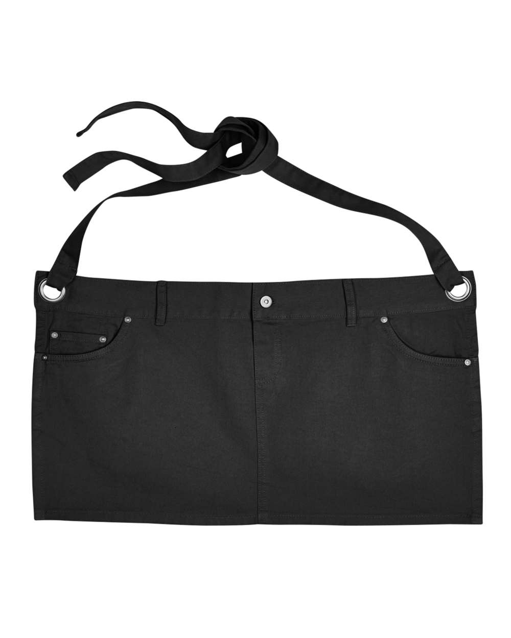 Front View of Black Cotton Chino Waist Apron - RP133