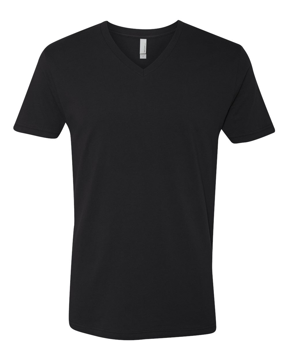 Front View of Black Cotton V-Neck T-Shirt - 3200