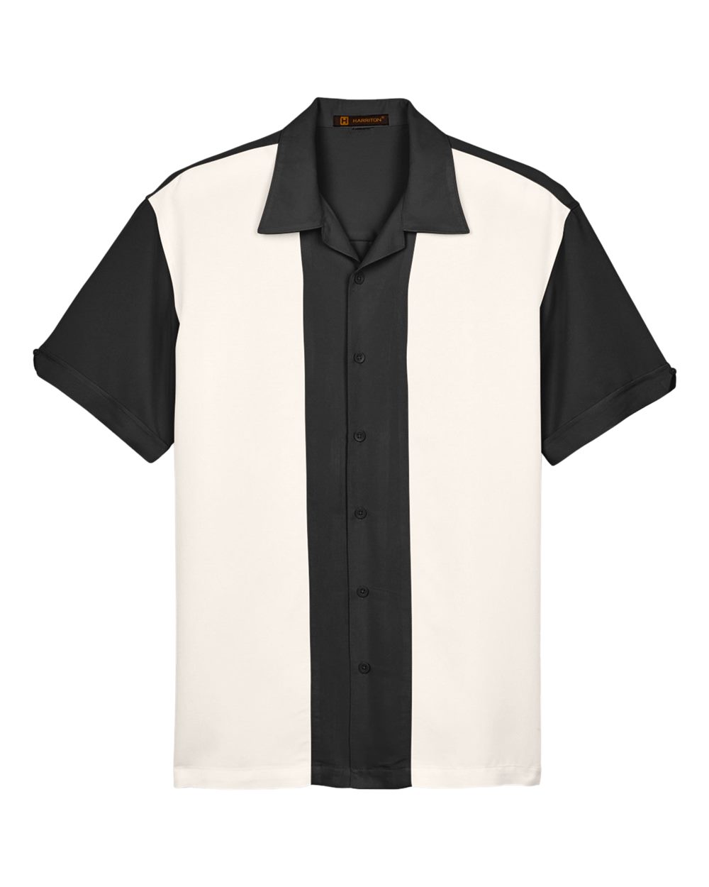 Front View of Black/ Cream Men's Two-Tone Camp Shirt - M575