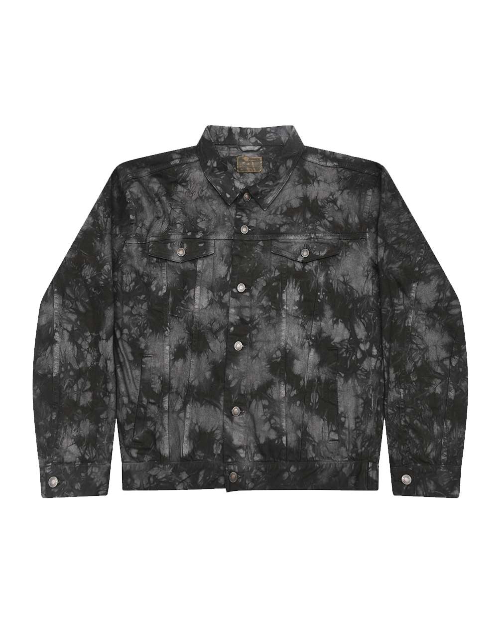 Front View of Black Crinkle Tie-Dyed Denim Jacket - 9050