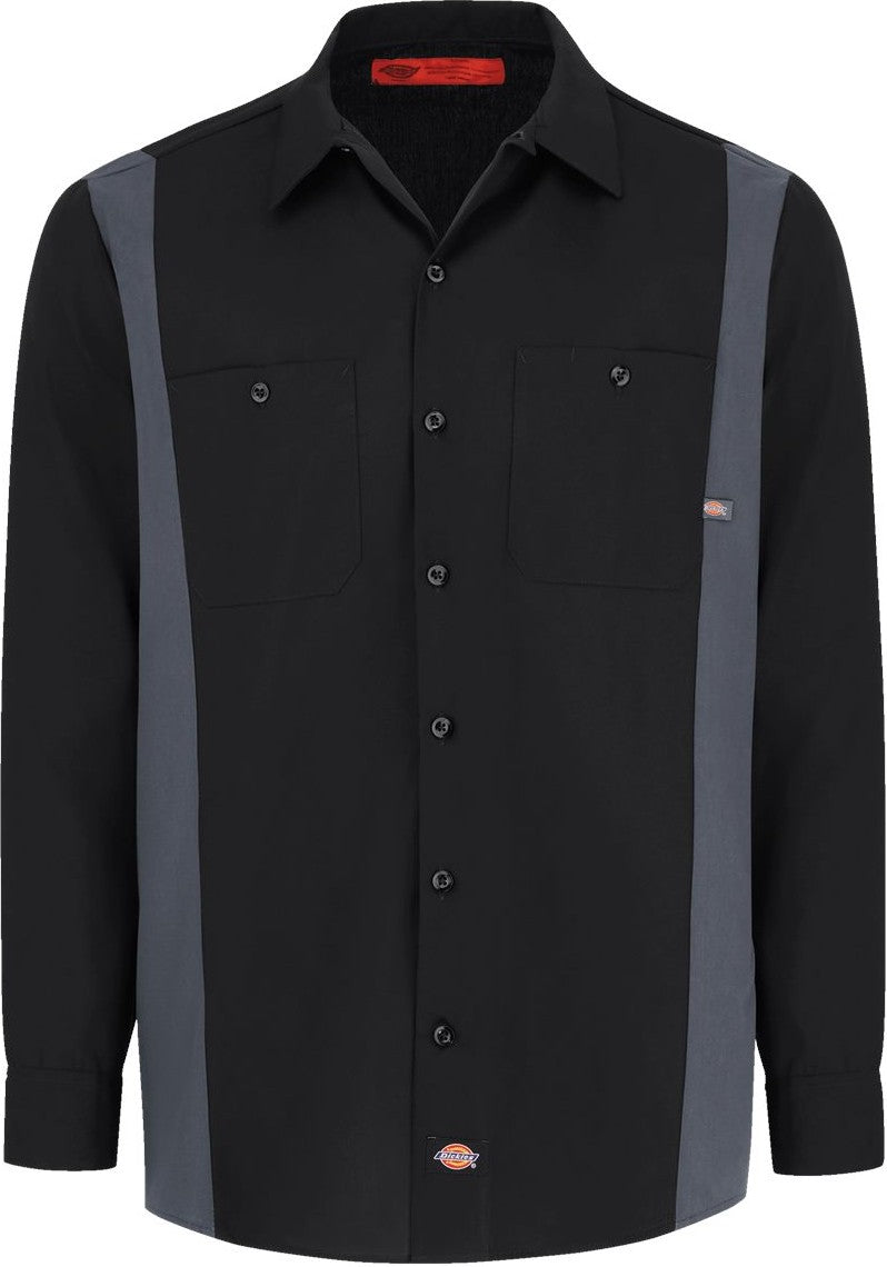 Front View of Black/ Dark Charcoal Industrial Colorblocked Long Sleeve Shirt - Tall Sizes - 5524T