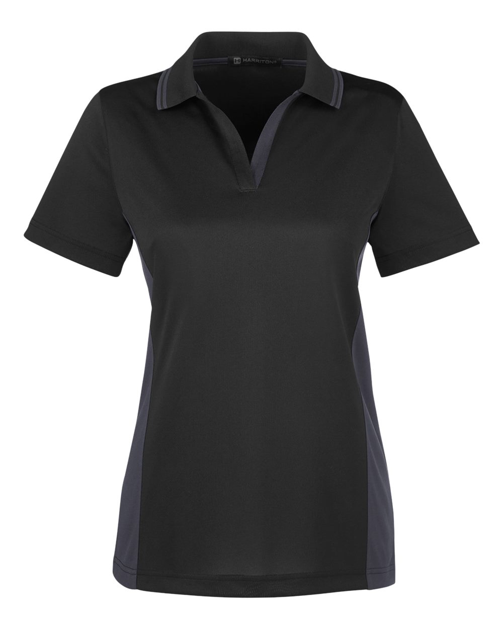 Front View of Black/ Dark Charcoal Women's Flash Snag Protection Plus IL Colorblock Polo - M386W