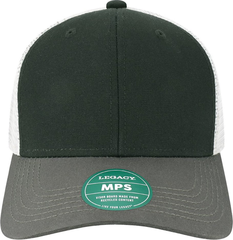 Front View of Black/ Dark Grey/ Silver Mid-Pro Snapback Trucker Cap - MPS