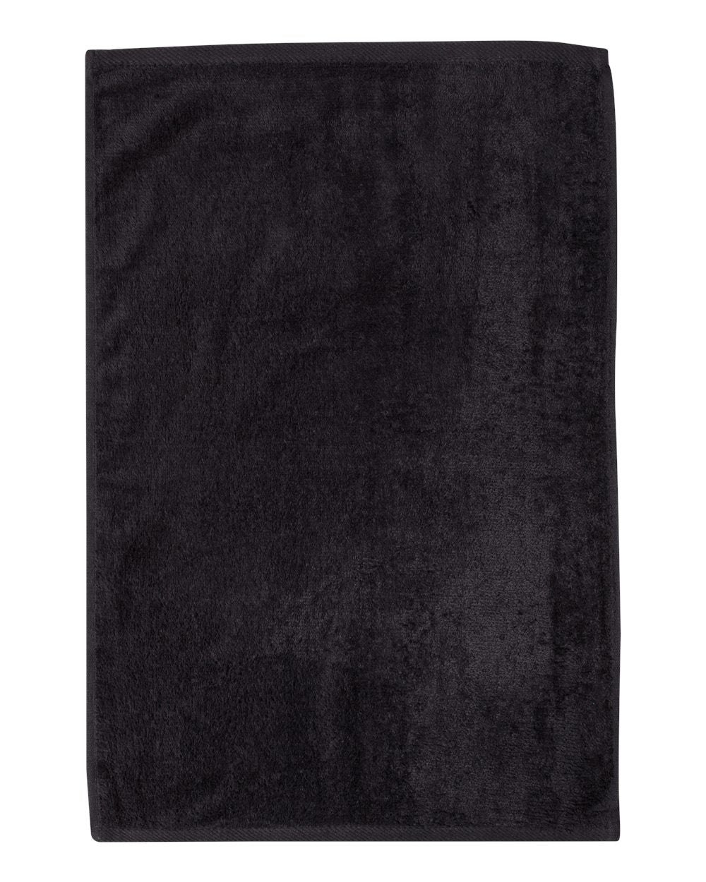 Front View of Black Deluxe Hemmed Hand Towel - T300