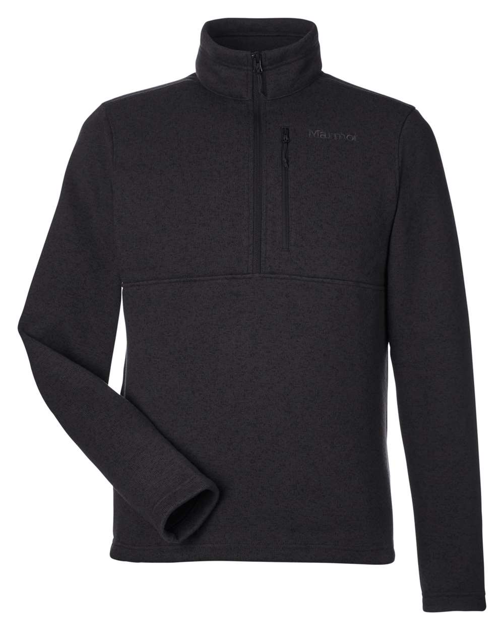 Front View of Black Dropline Half-Zip Jacket - M13193