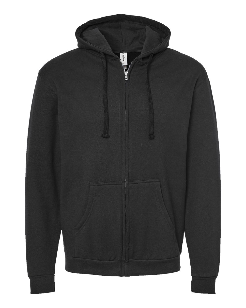 Front View of Black Full-Zip Hooded Sweatshirt - 331