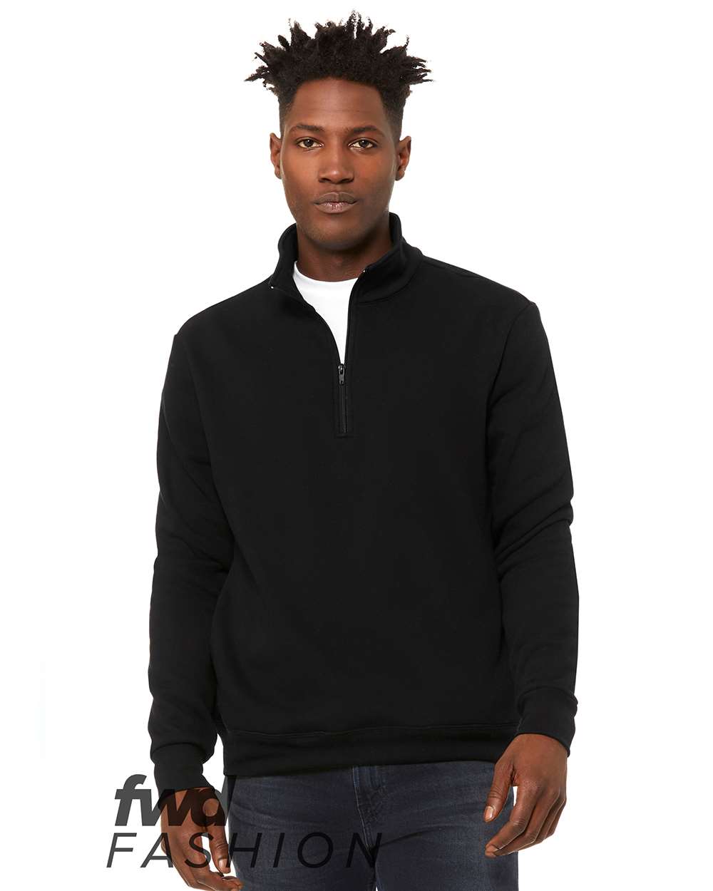 Front View of Black FWD Fashion Quarter-Zip Pullover Fleece - 3740