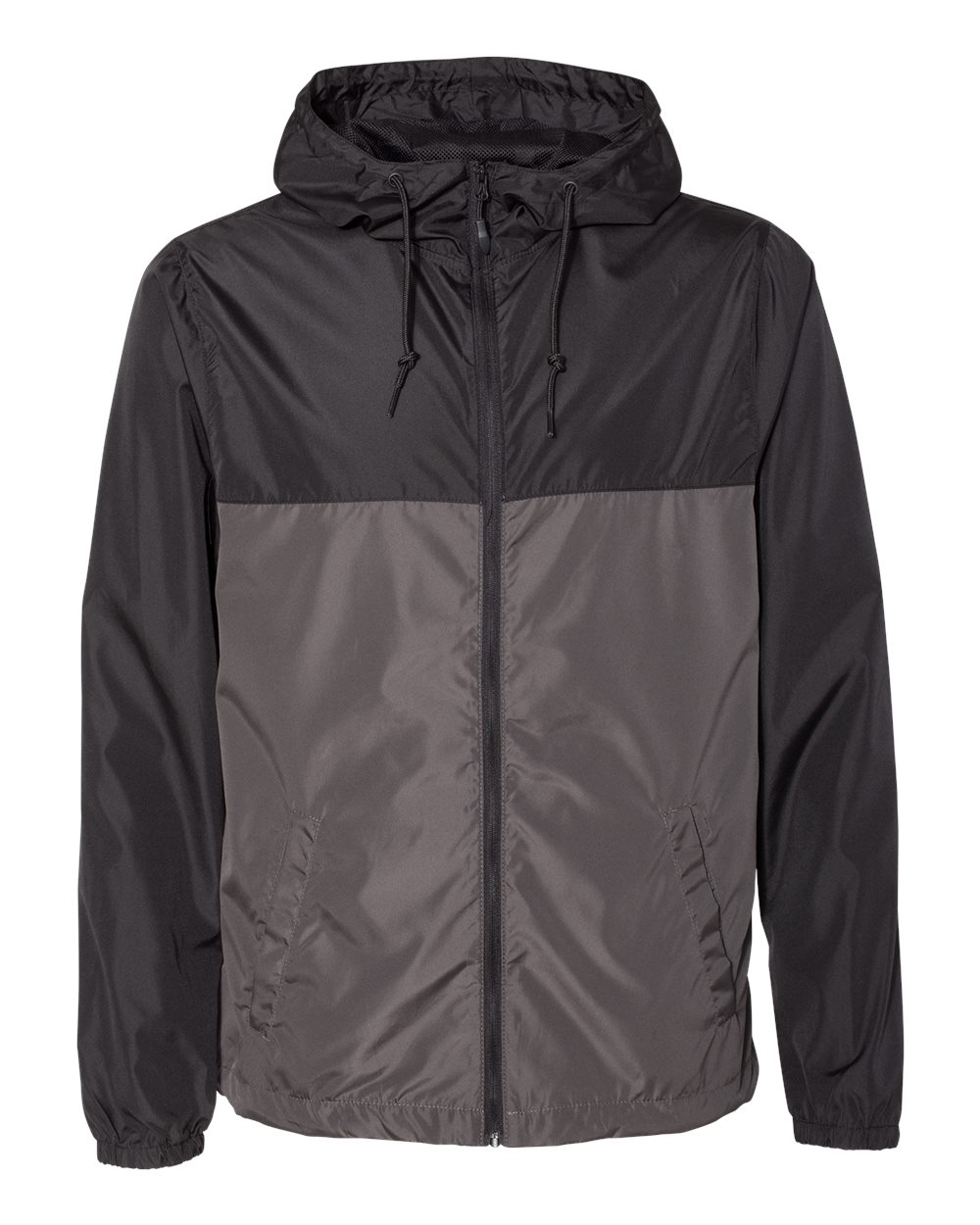 Front View of Black/ Graphite Lightweight Windbreaker Full-Zip Jacket - EXP54LWZ