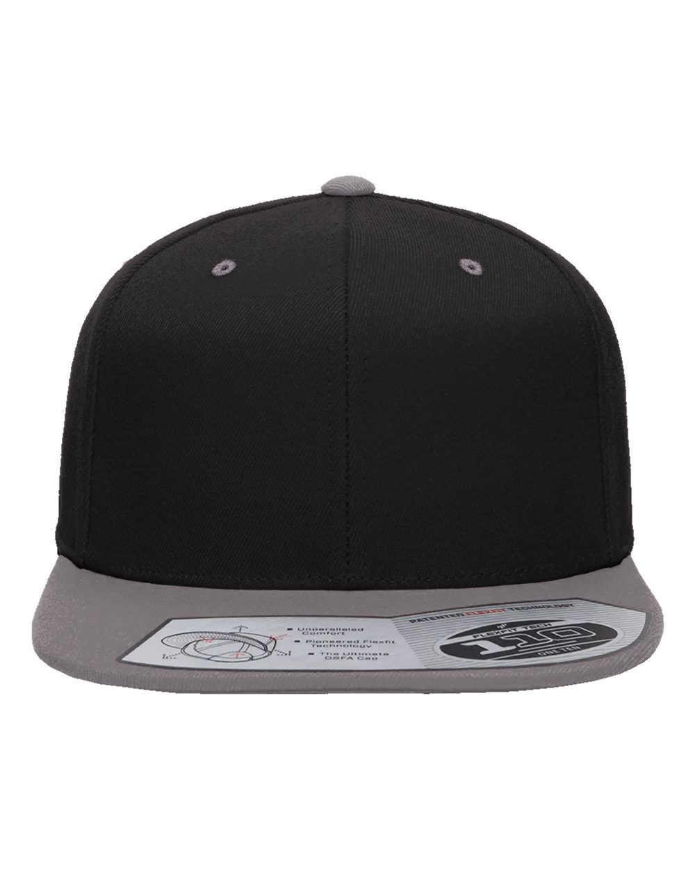 Front View of Black/ Grey 110® Snapback Cap - 110F