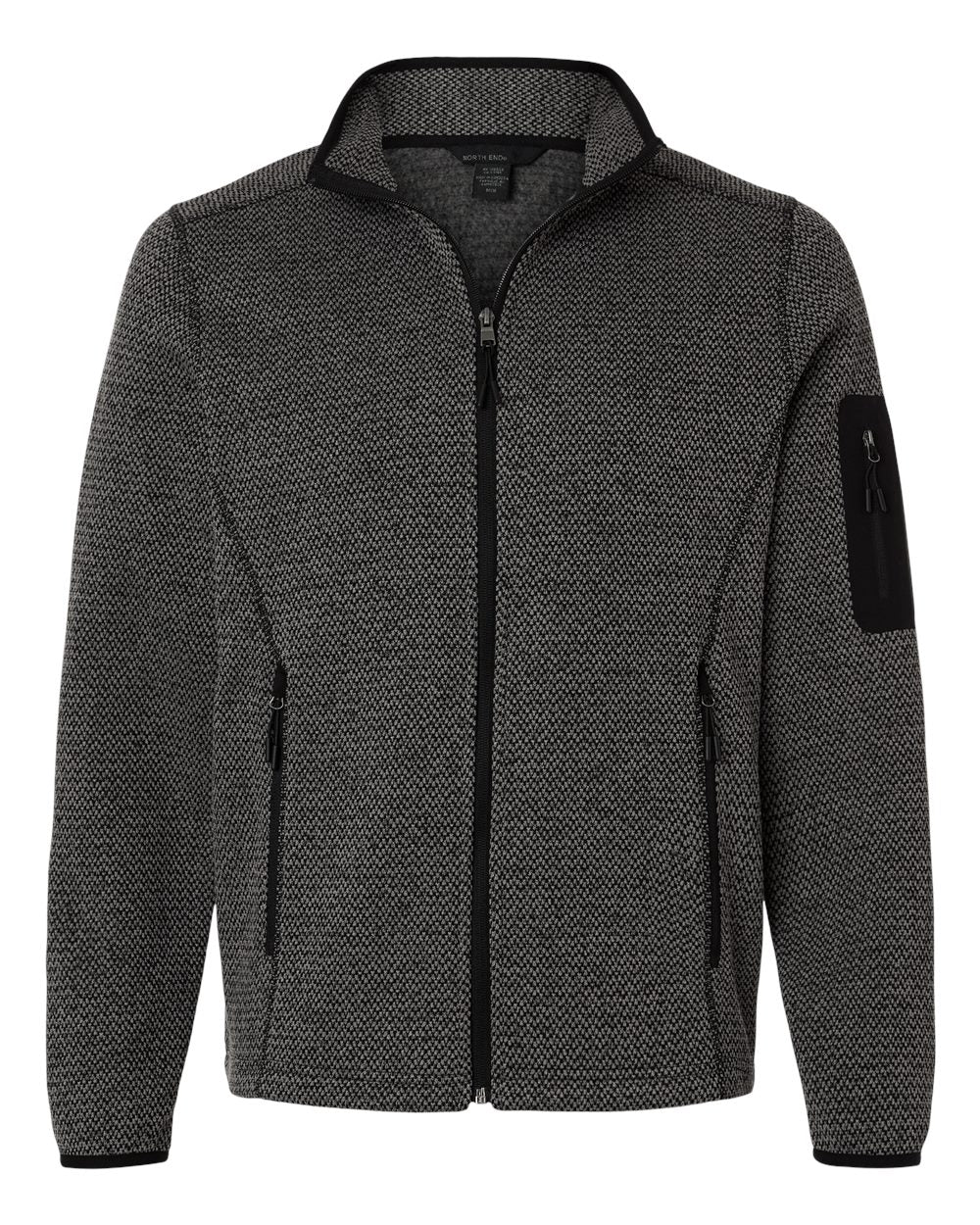 Front View of Black/ Grey Men's Jasper Full-Zip Fleece Jacket - NE730