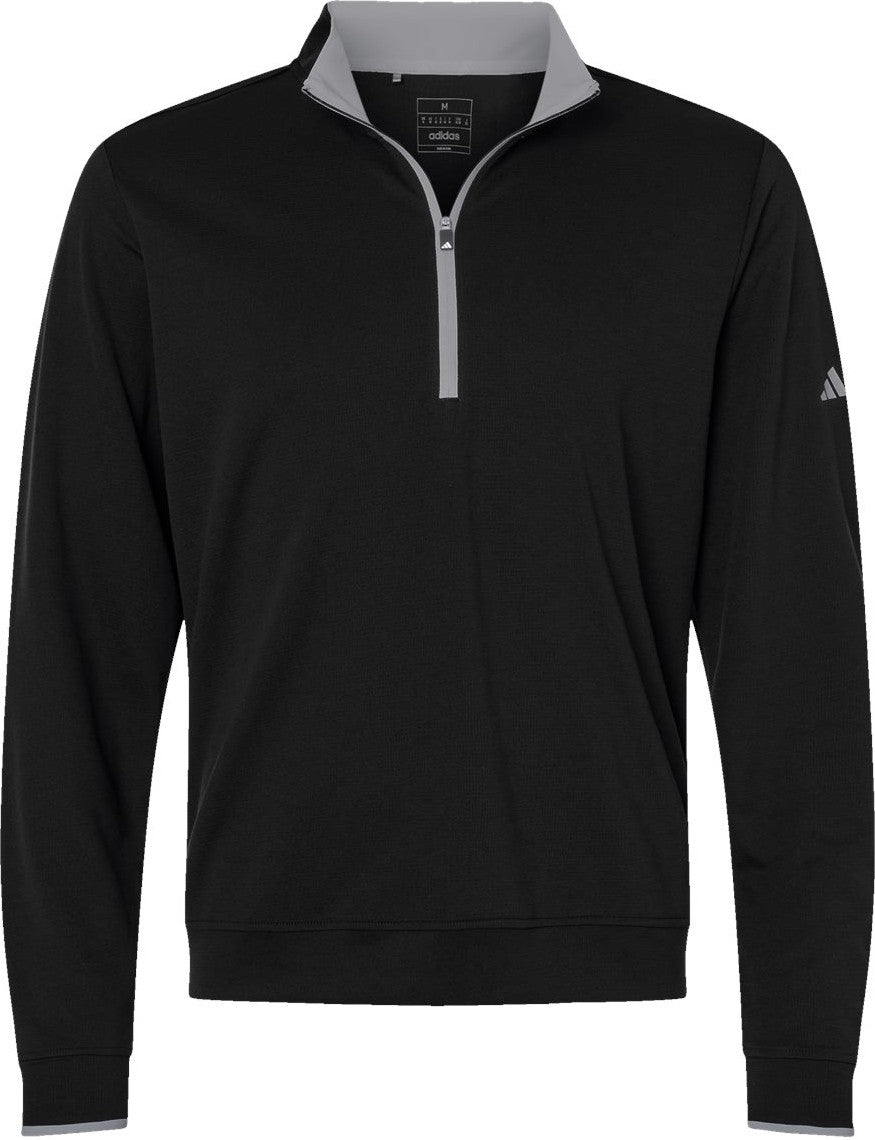 Front View of Black/ Grey Three Lightweight Quarter-Zip Pullover - A2002