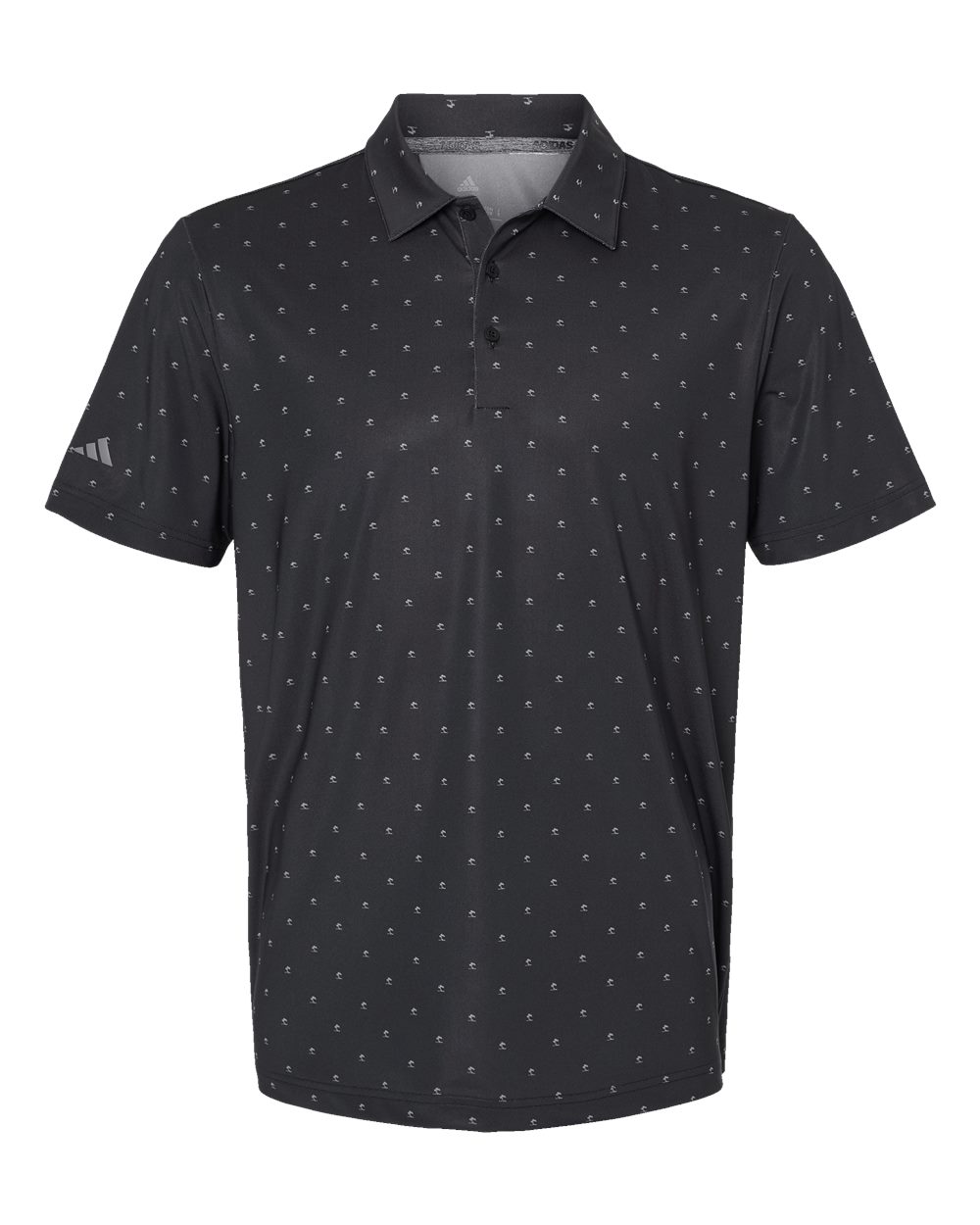 Front View of Black/ Grey Three Pine Tree Polo - A574