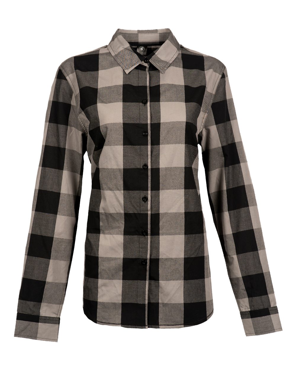Front View of Black/ Grey Women's Buffalo Plaid Shirt - 5203