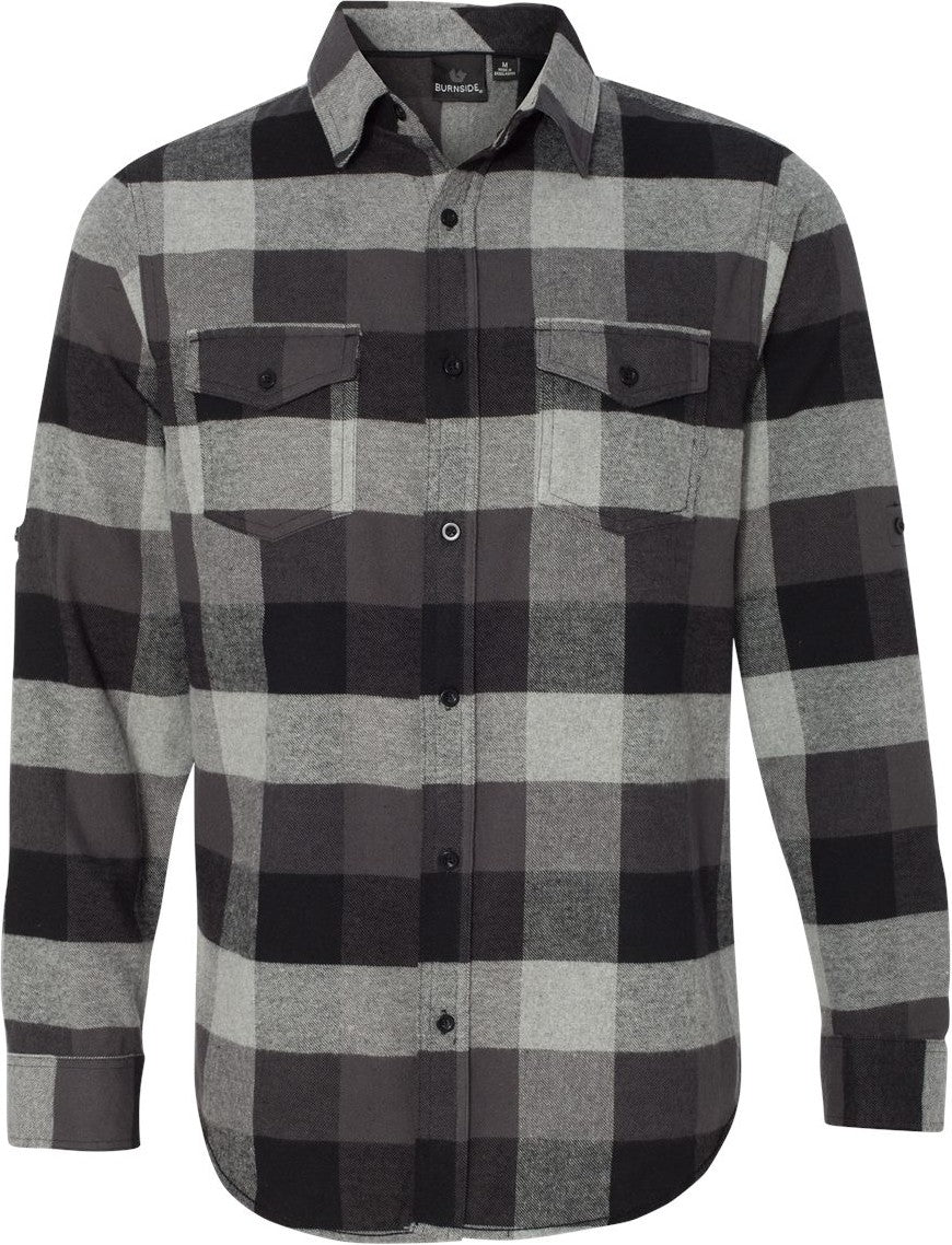 Front View of Black/ Grey Yarn-Dyed Flannel Shirt - 8210