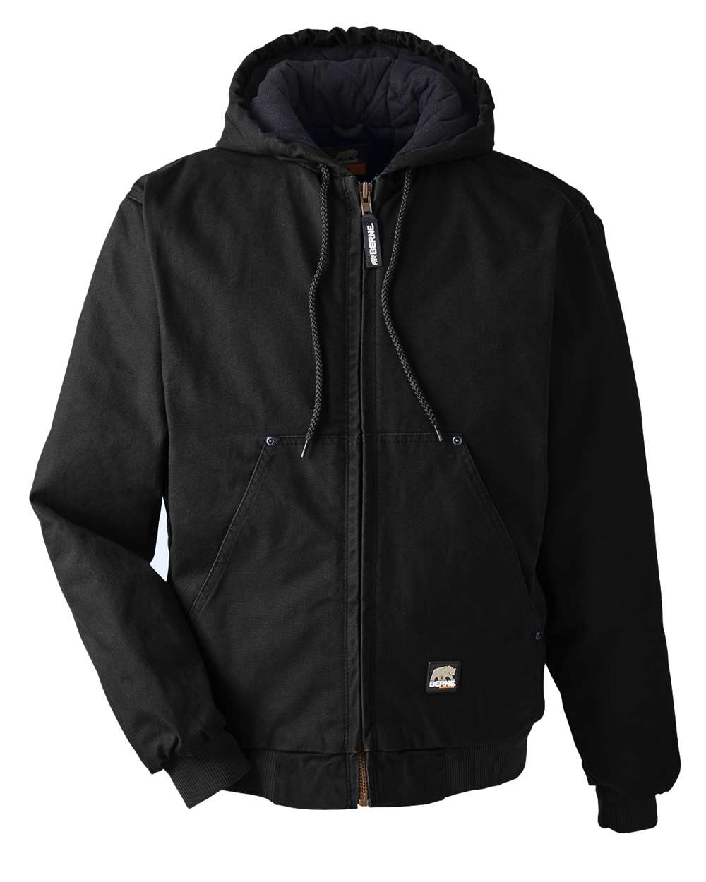 Front View of Black Heartland Washed Cotton Duck Hooded Jacket - HJ375