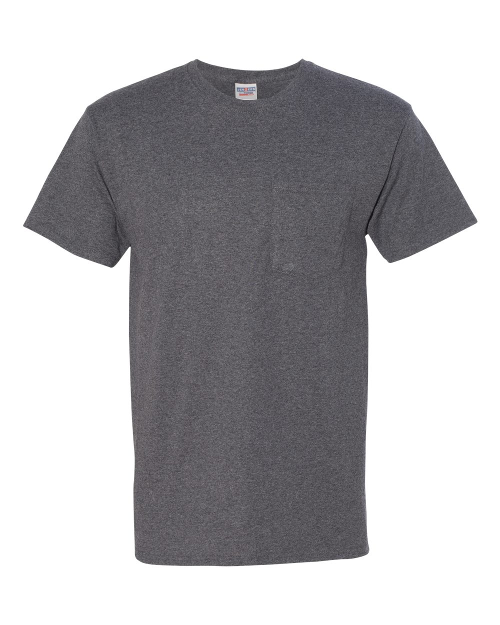 Front View of Black Heather Dri-Power® 50/50 Pocket T-Shirt - 29MPR