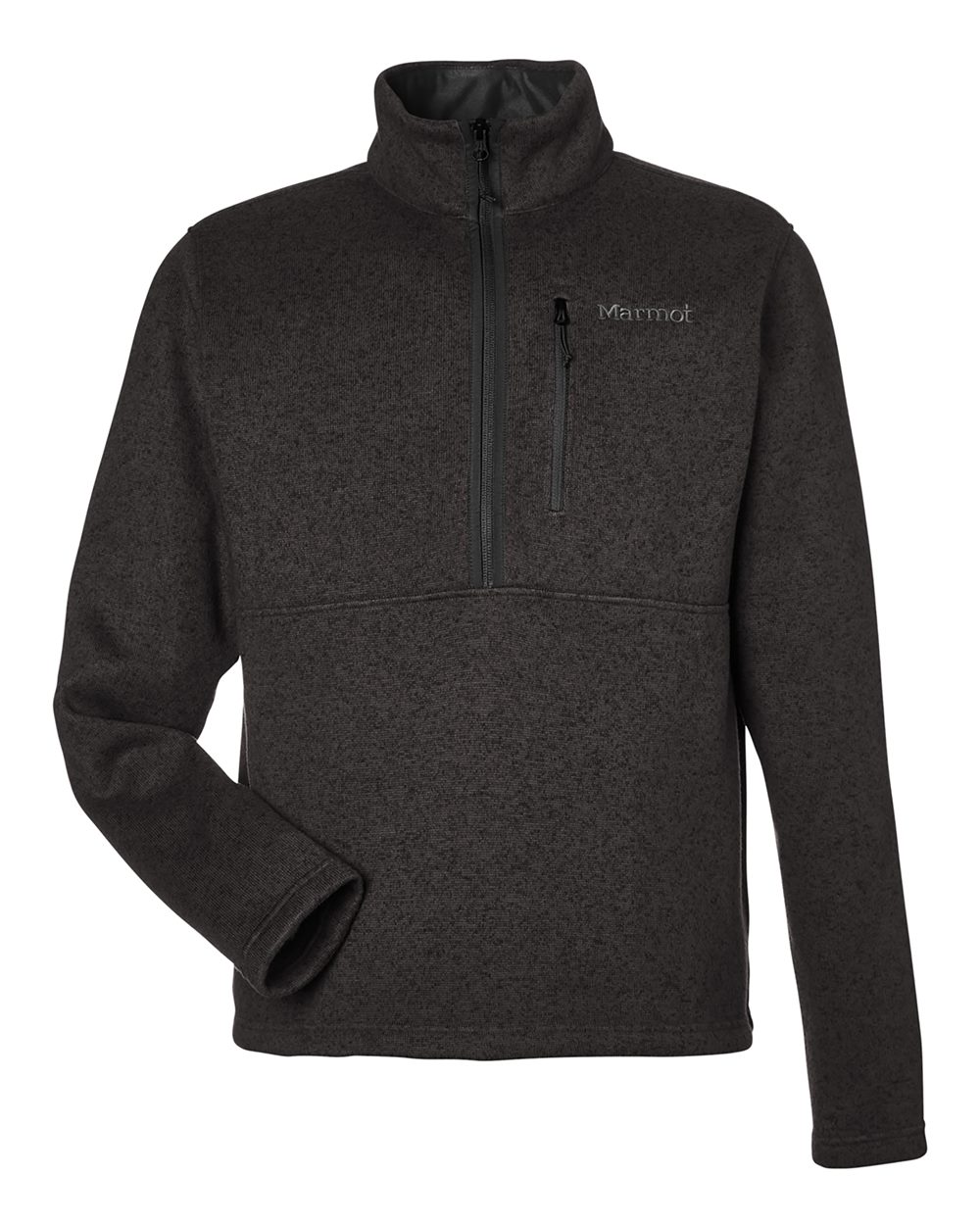 Front View of Black Heather Drop Line Half-Zip Jacket - M16221