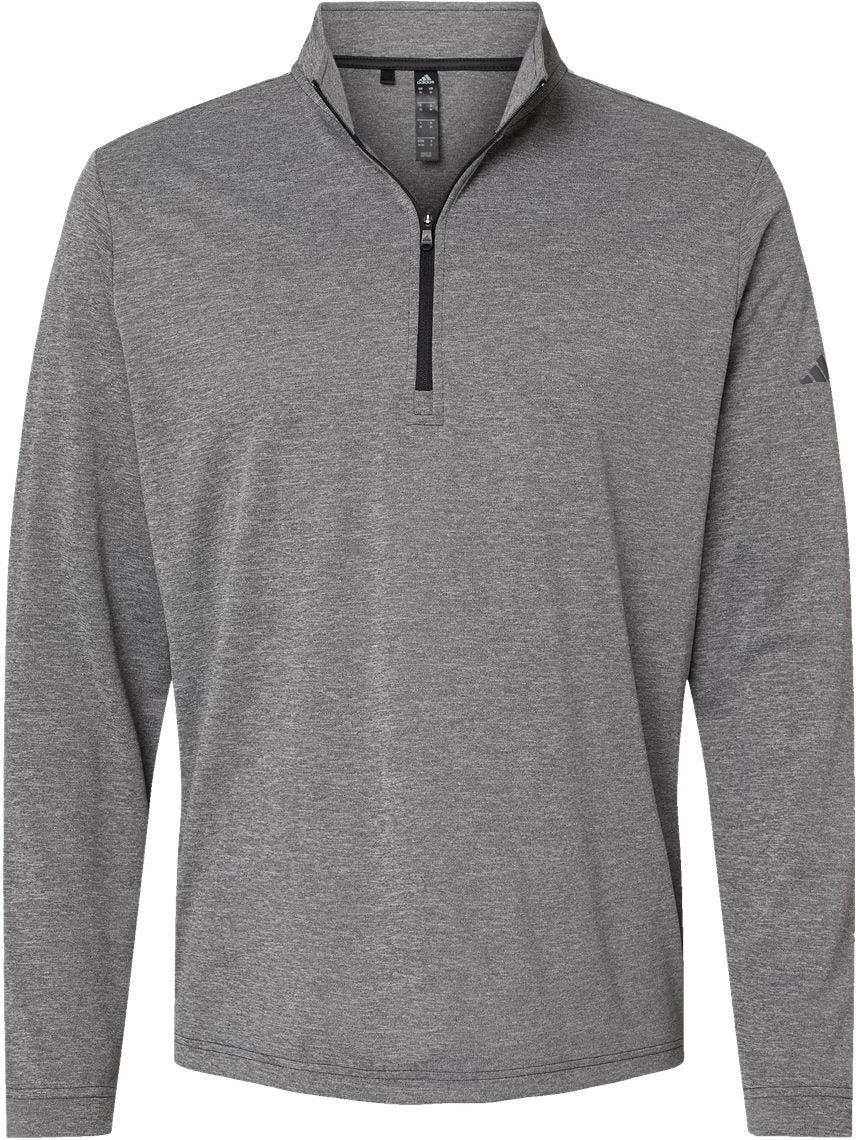 Front View of Black Heather Lightweight Quarter-Zip Pullover - A401