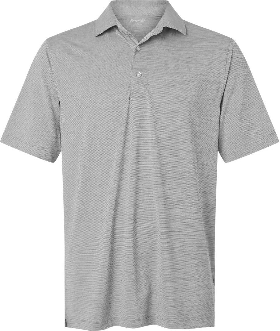 Front View of Black Heather Men's Bohemian Striped Heather Performance Polo - 162