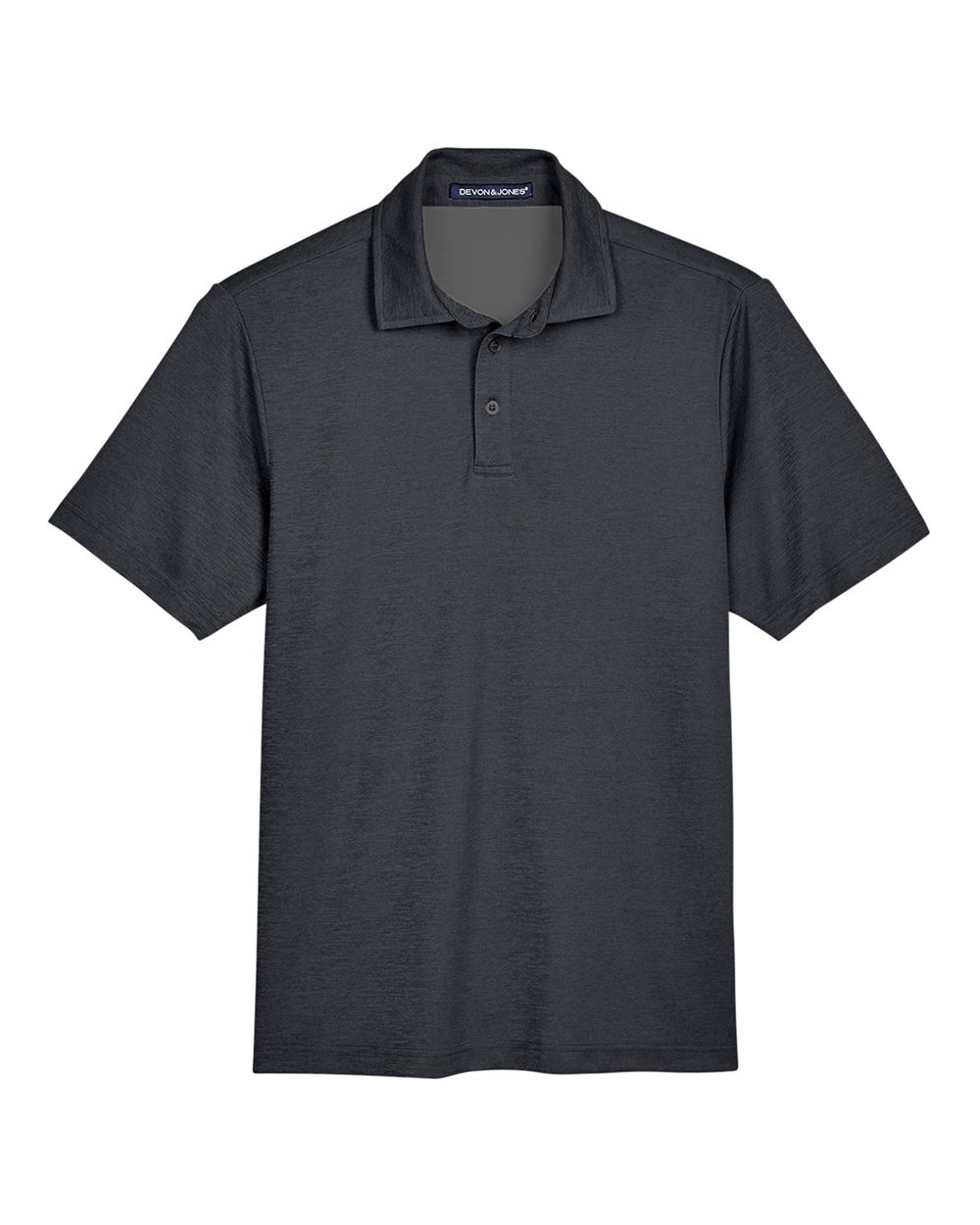 Front View of Black Heather Men's CrownLux Performance® Address Mélange Polo - DG22