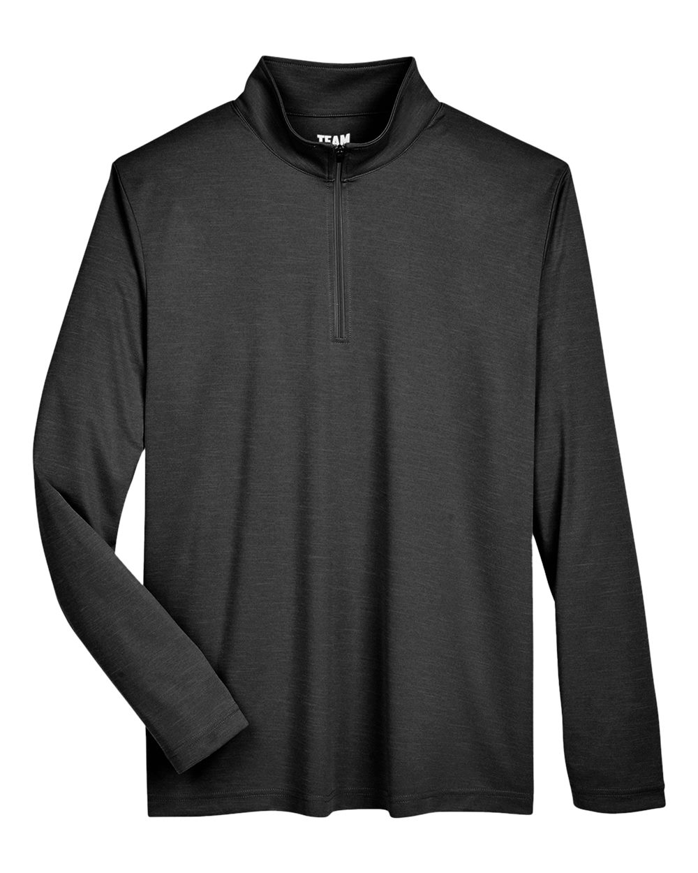 Front View of Black Heather Men's Zone Sonic Heather Performance Quarter-Zip Pullover - TT31H