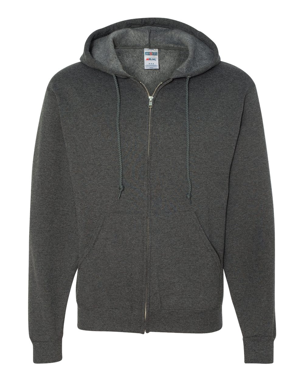Front View of Black Heather NuBlend® Full-Zip Hooded Sweatshirt - 993MR