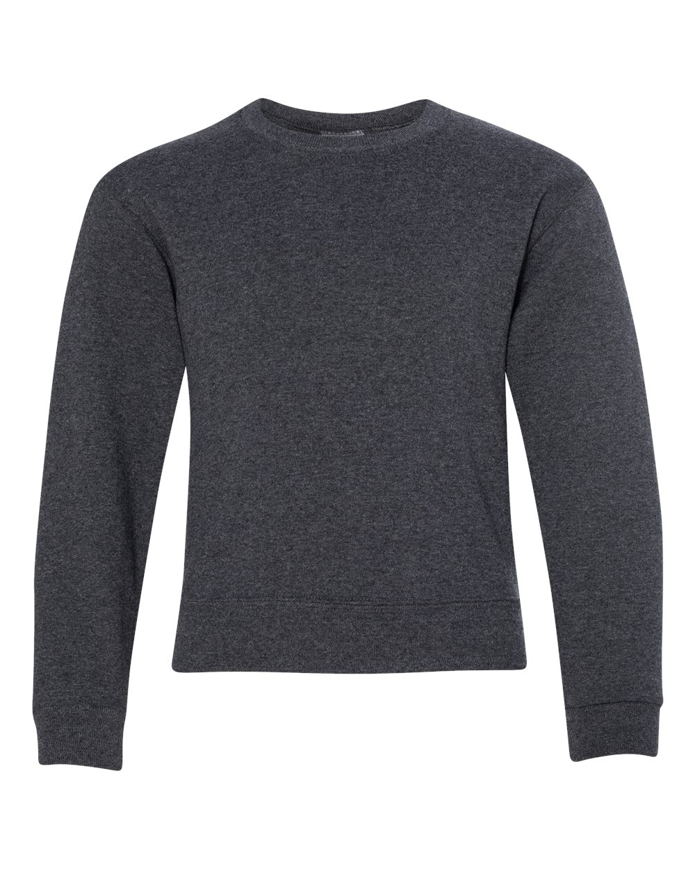 Front View of Black Heather NuBlend® Youth Crewneck Sweatshirt - 562BR