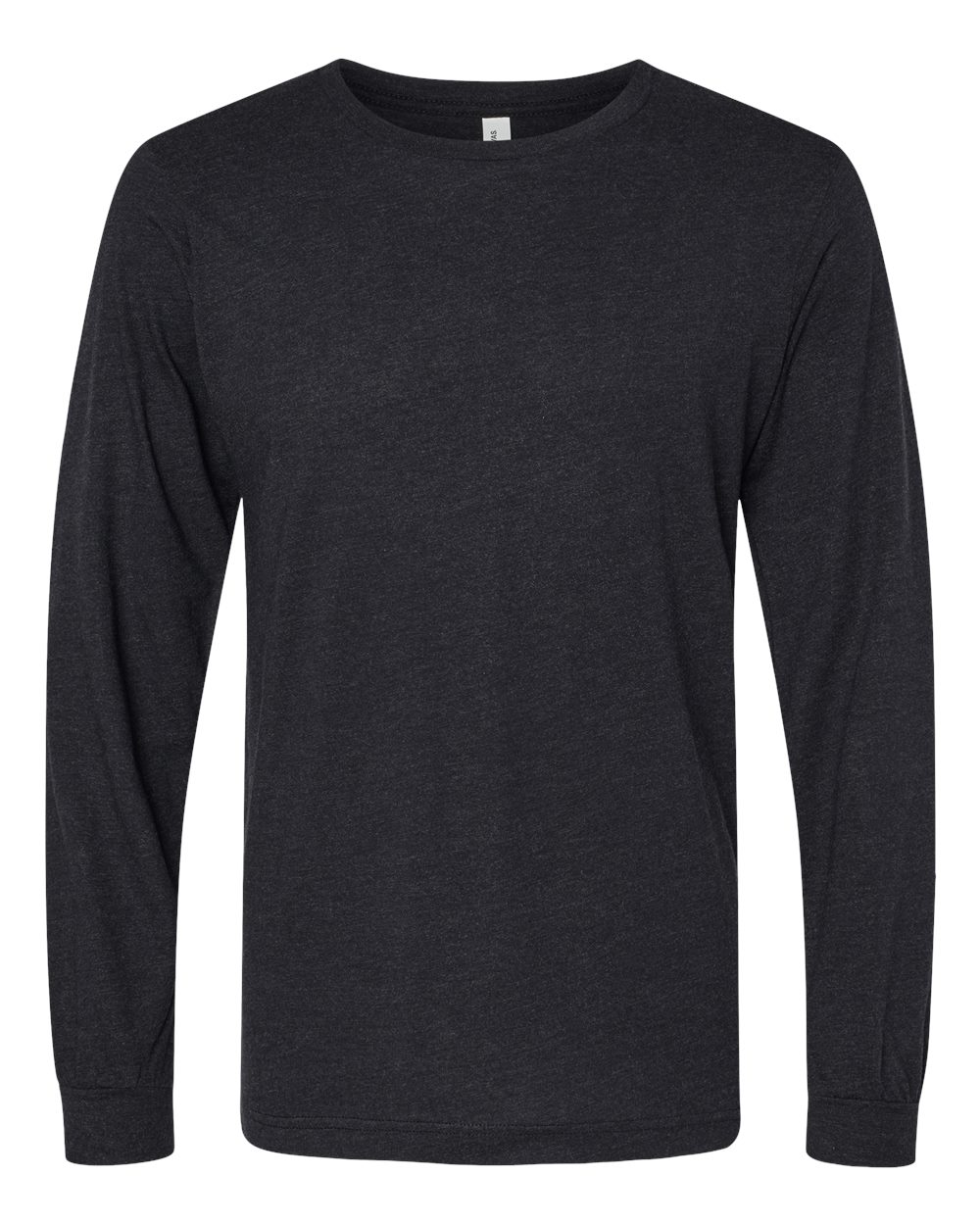 Front View of Black Heather Triblend Triblend Long Sleeve Tee - 3513