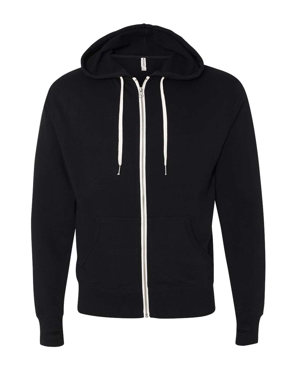 Front View of Black Heathered French Terry Full-Zip Hooded Sweatshirt - PRM90HTZ