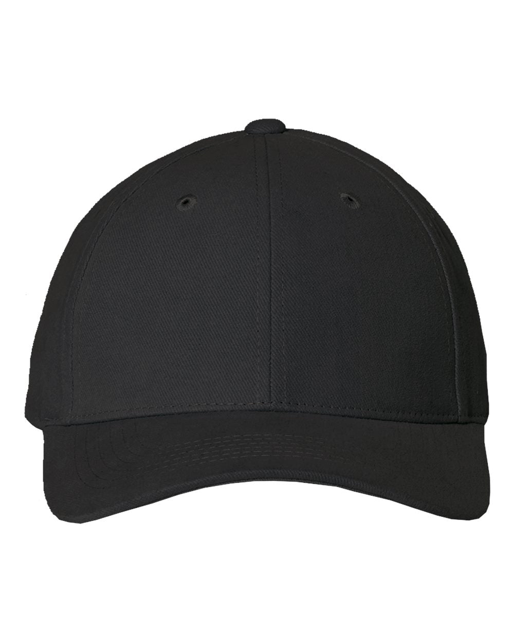 Front View of Black Heavy Brushed Twill Structured Cap - 9910