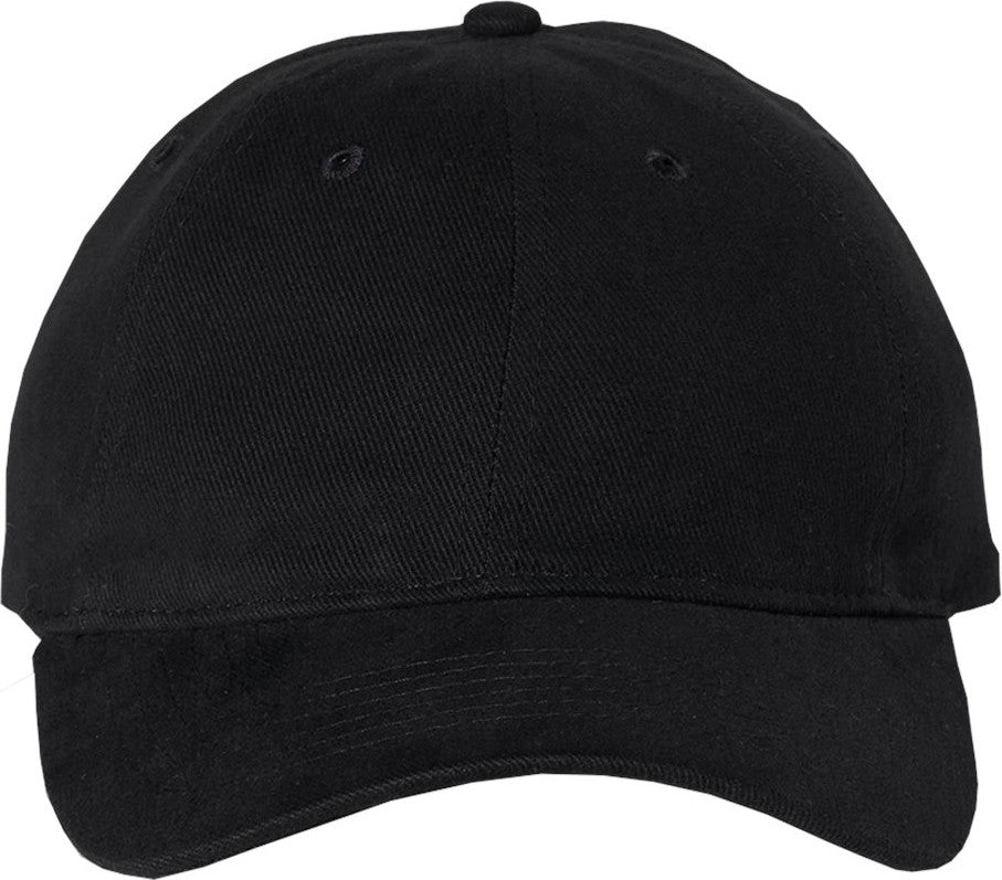 Front View of Black Heavy Brushed Twill Unstructured Cap - 9610