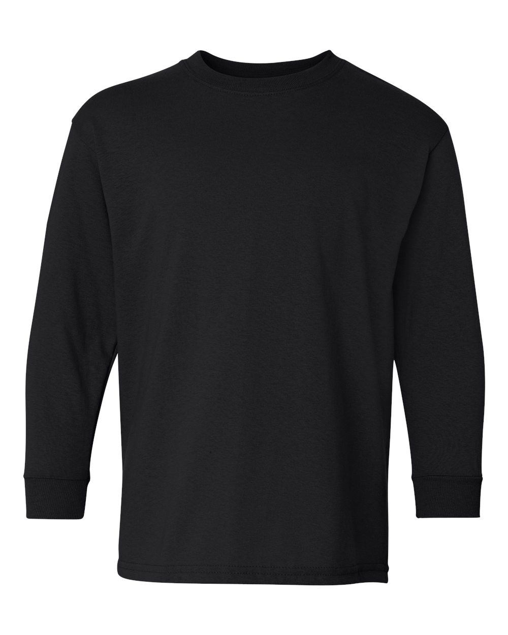 Front View of Black Heavy Cotton™ Youth Long Sleeve T-Shirt - 5400B