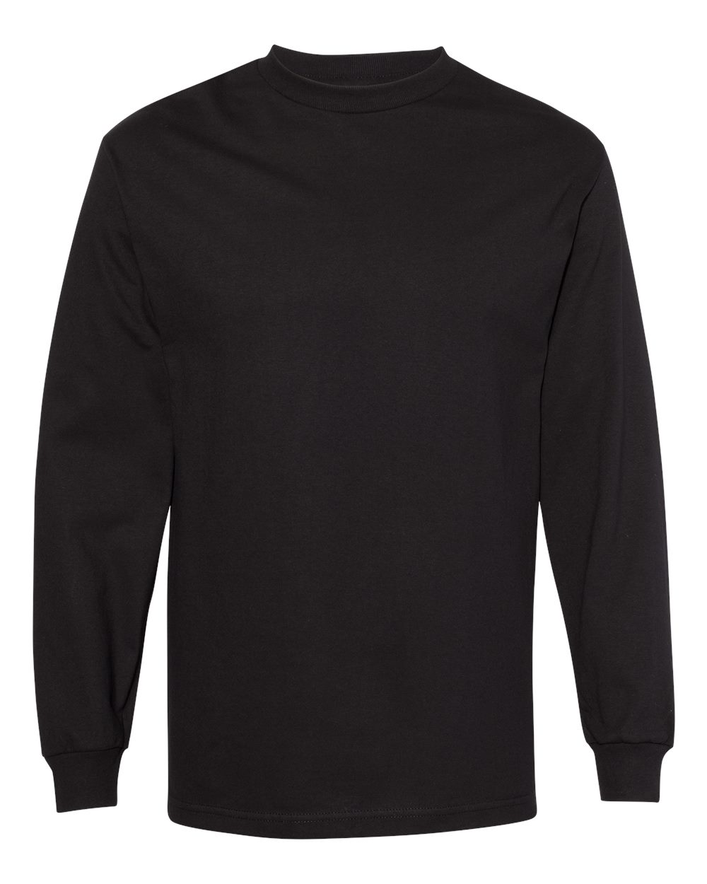 Front View of Black Heavyweight Cotton Long Sleeve Tee - 1304